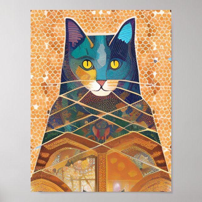Cat and acolyte abstract moroccan mosaic  poster (Front)