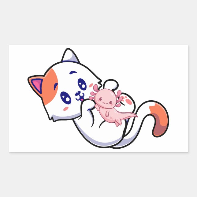 Cat and Axolotl Kawaii Neko Anime Sticker (Front)