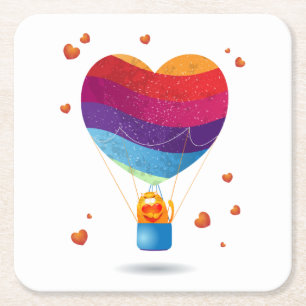 Cat and Ballon of Love Square Paper Coaster