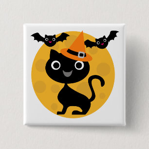 Cat and Bats Halloween T-shirts and Gifts 2 Inch Square Button