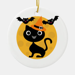 Cat and Bats Halloween T-shirts and Gifts Ceramic Ornament