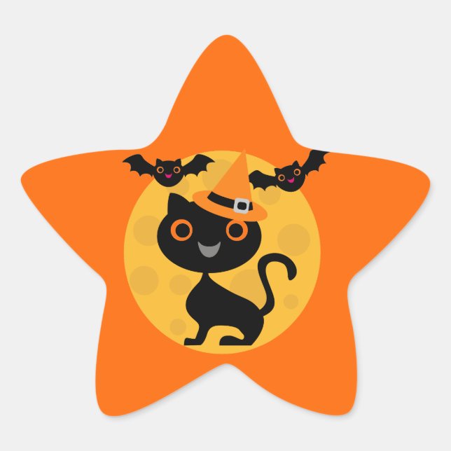Cat and Bats Halloween T-shirts and Gifts Star Sticker (Front)