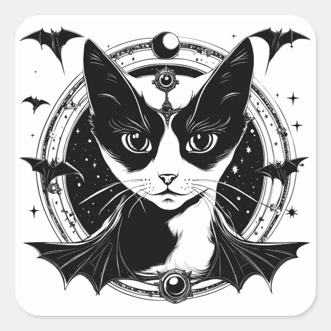 Cat and Bats I Square Sticker (Front)
