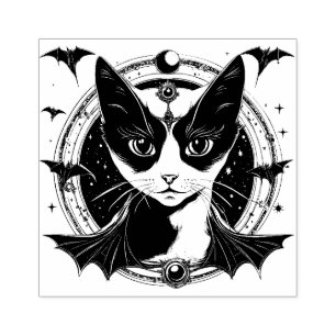 Cat and Bats I Wood Art Stamp