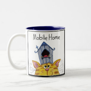 Cat and Bird House Mobile Home Two-Tone Coffee Mug