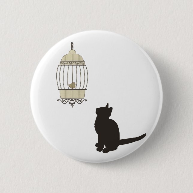 Cat and Birdcage 2 Inch Round Button (Front)