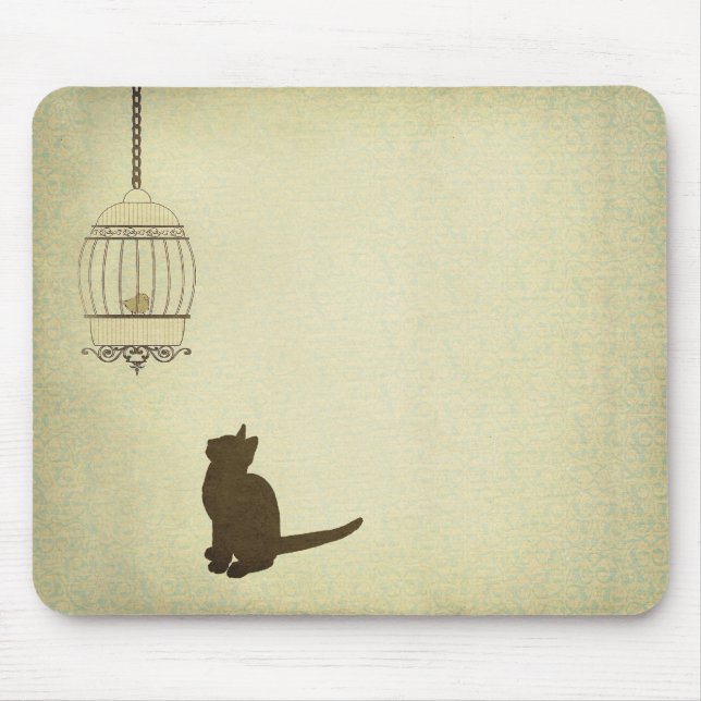 Cat and Birdcage Mouse Pad (Front)