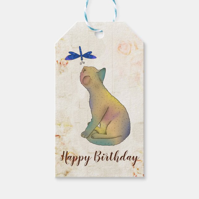 Cat and blue dragonfly gift tags (Front)