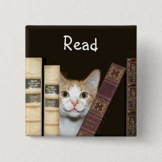Cat and books 2 inch square button
