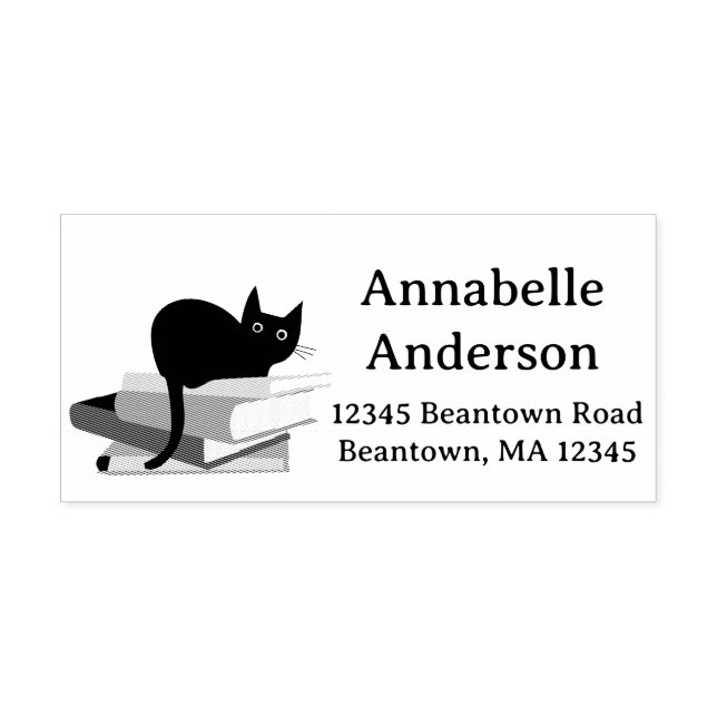 Cat and Books Address Personalize Rubber Stamp (Imprint)