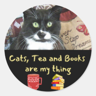 Cat and Books Classic Round Sticker