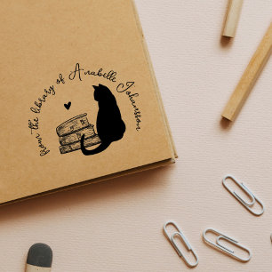 Cat and Books Custom From The Library Of Rubber Stamp