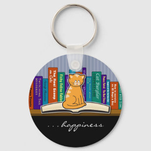 Cat and Books Keychain