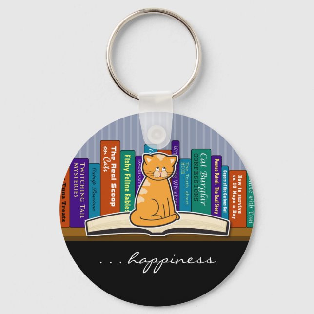Cat and Books Keychain (Front)