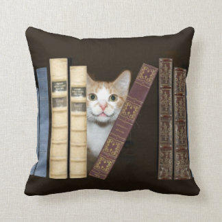 Cat and books throw pillow
