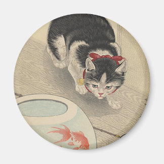 Cat and Bowl of Goldfish by Ohara Koson Magnet