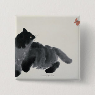 Cat and Butterfly 2 Inch Square Button
