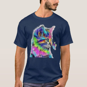 cat and butterfly graphic colour cat lover cat kit T-Shirt