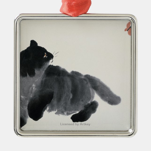 Cat and Butterfly Metal Ornament (Front)