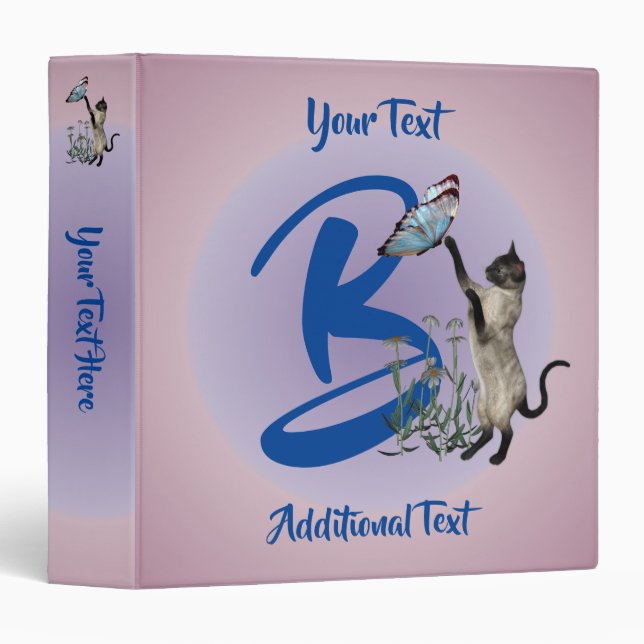 Cat And Butterfly Monogram Initial B Personalized Binder (Front/Spine)