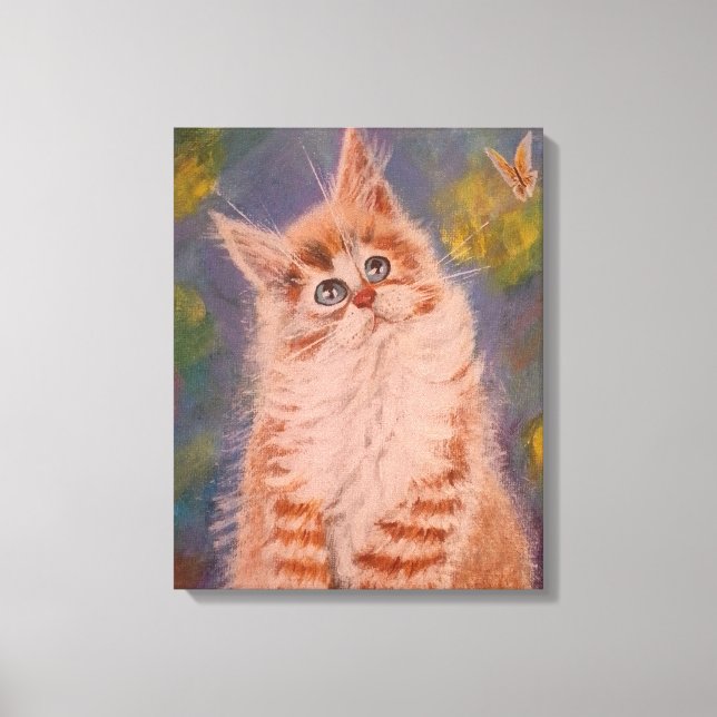 Cat and butterfly Stretched canvas Print (Front)