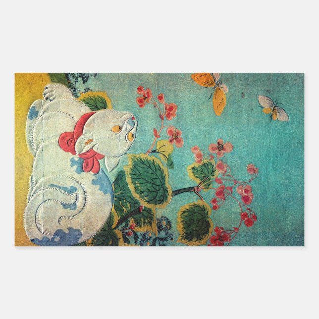Cat and Butterfly, Suzuki Harunobu Sticker (Front)