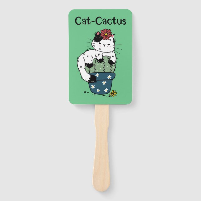 Cat And Cactus Hand Fan (Front)