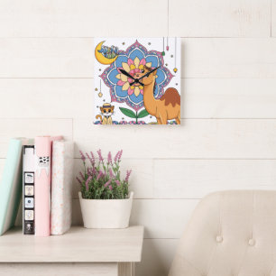 Cat And Camel Square Wall Clock