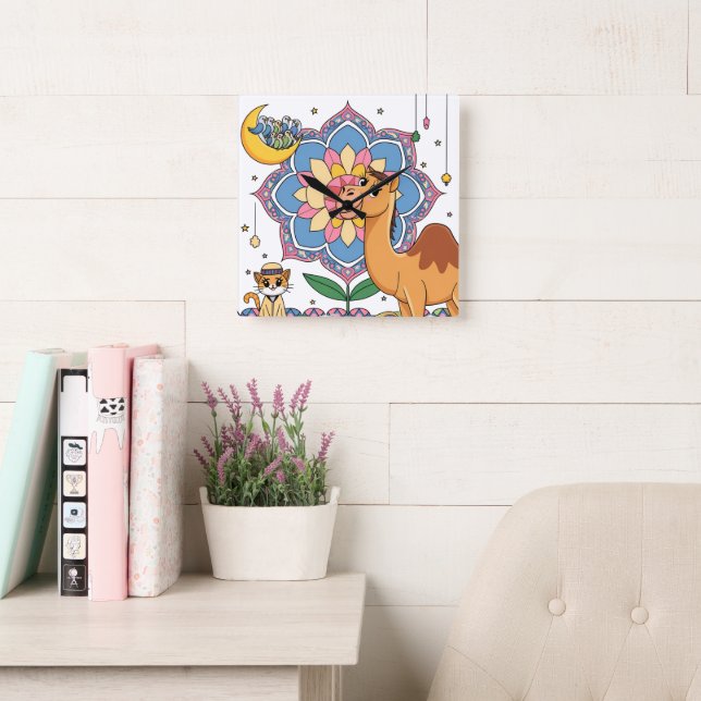 Cat And Camel Square Wall Clock (Reading Room)