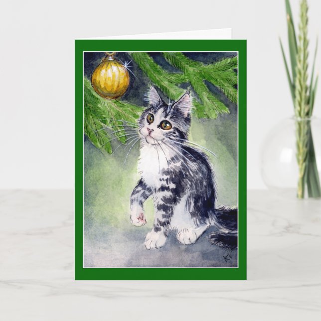 Cat and Christmas ornament card (Front)