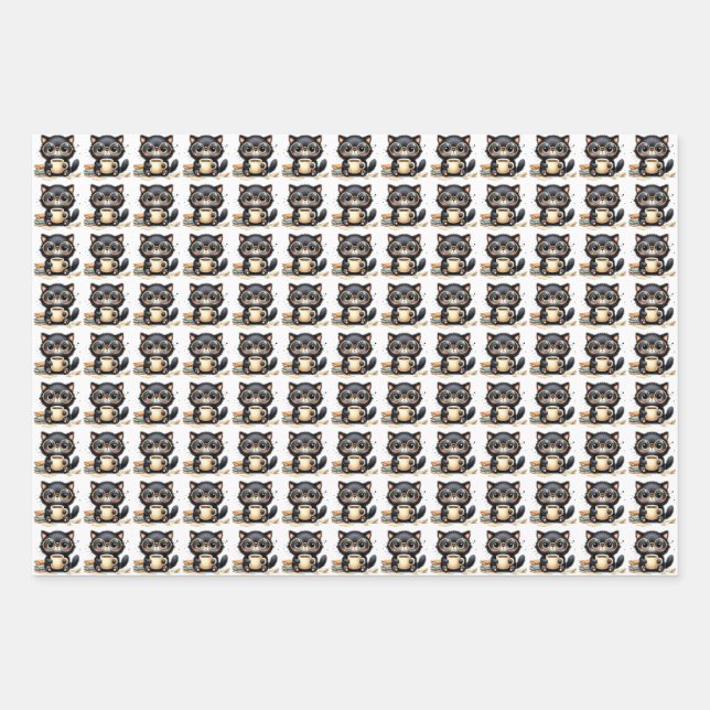 Cat and coffee wrapping paper (Front 3)