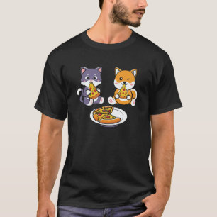 Cat And Corgi Dog Eating Pizza Kids T-Shirt