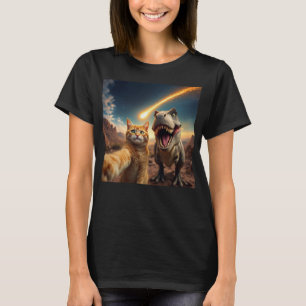 Cat and Dinosaur Meteor Selfie Meme Funny T-Shirt
