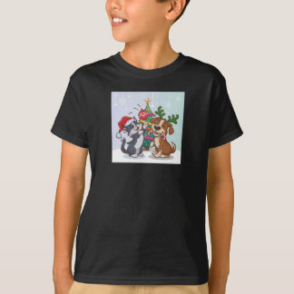 cat and dog are celebrating Christmas day T-Shirt