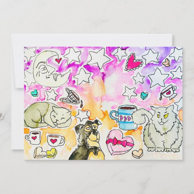 Cat and Dog Art Holiday Card (Front)