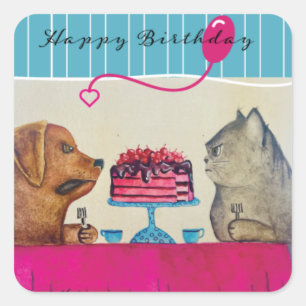 Cat and Dog Birthday Sticker