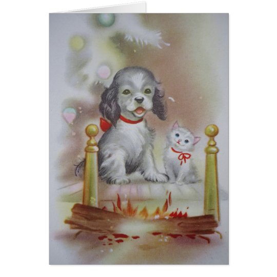 Cat and Dog Christmas Card