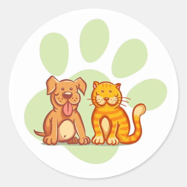 Cat and dog classic round sticker (Front)