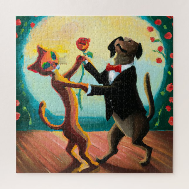 Cat and Dog Dancing Tango in Dance Club, AI Art Jigsaw Puzzle (Vertical)