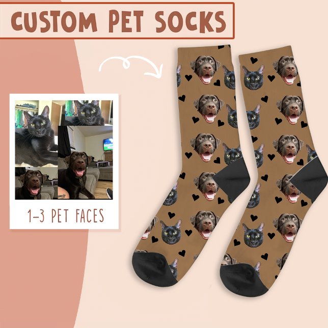 Cat And Dog Face Personalized, with Heart on Brown Socks (Creator Uploaded)
