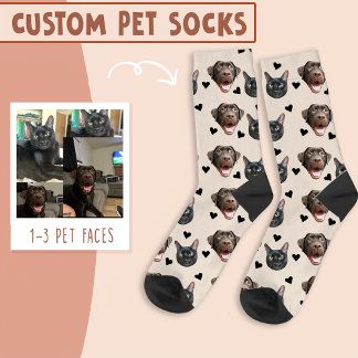 Cat And Dog Face Personalized, with Heart on Ivory Socks