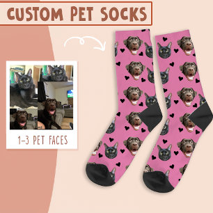Cat And Dog Face Personalized, with Heart on Pink Socks