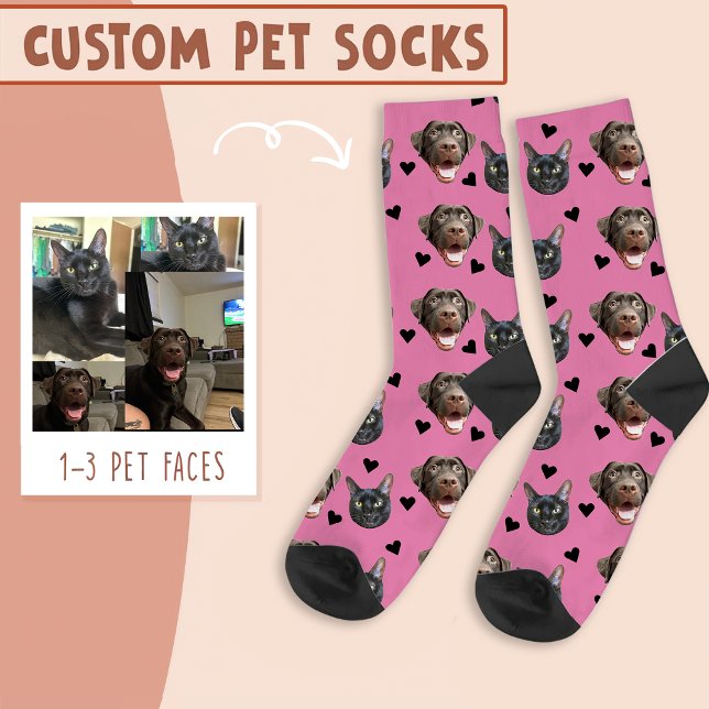 Cat And Dog Face Personalized, with Heart on Pink Socks (Creator Uploaded)
