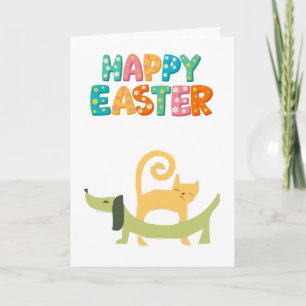 CAT AND DOG HAPPY EASTER CARD