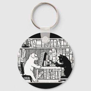 Cat and Dog in the Library Keychain