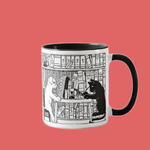 Cat and Dog in the Library Mug