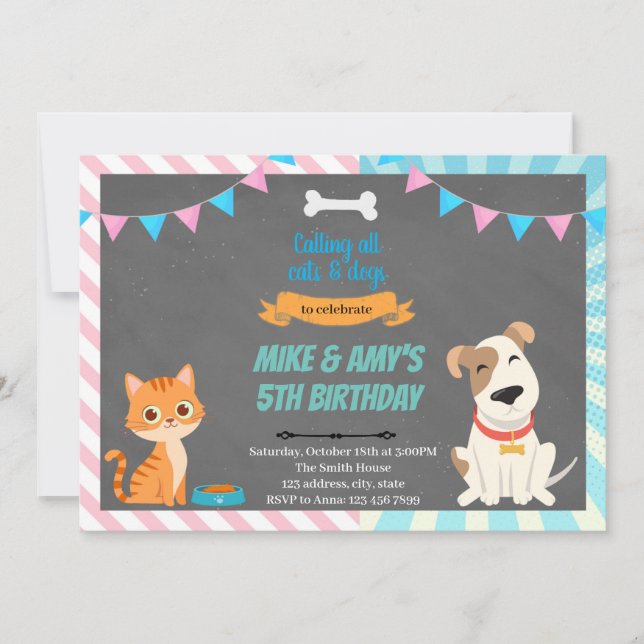Cat and dog joint party Invitation (Front)