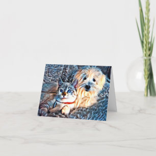 Cat and dog love thank you card