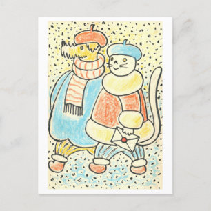 Cat and Dog Mailing Letter Vintage Illustration Postcard