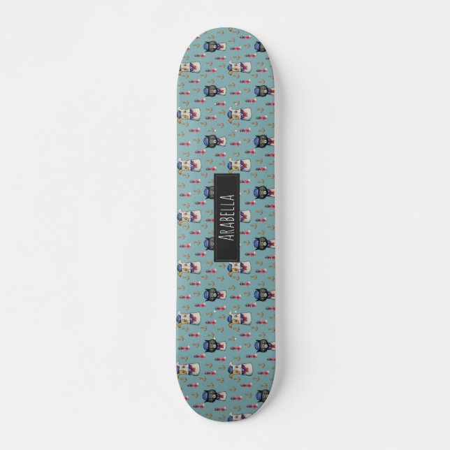 Cat and Dog Nautical Pattern | Add Your Name Skateboard (Front)